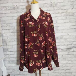 Liz Baker Burgundy Floral Button Down Shirt